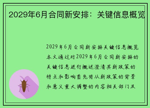 2029年6月合同新安排：关键信息概览